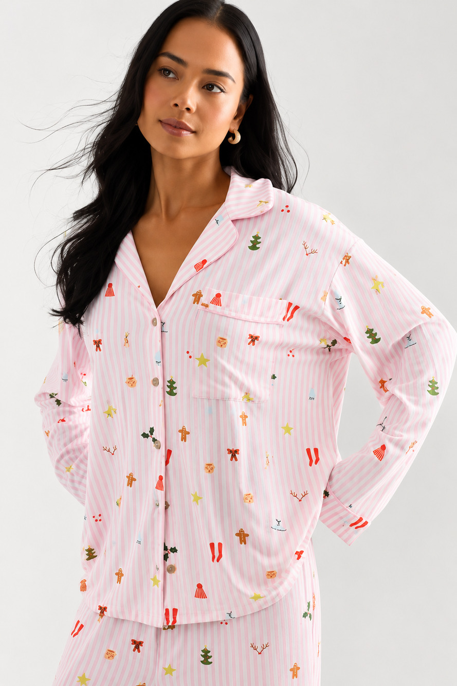 NWT Anthropologie Lyrebird Briar Pajama Top Small Pink Striped Christmas Holiday